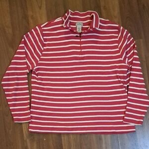 L.L. Bean Women’s Red and White Striped Half-Zip Sweater
